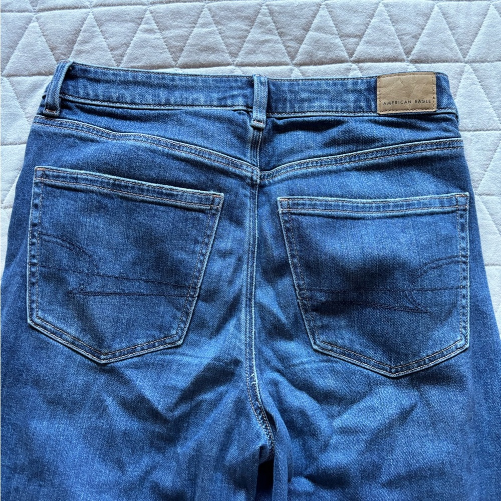 American Eagle Outfitters Deep Blue Ripped Wide Leg Jeans - Picture 6 of 6